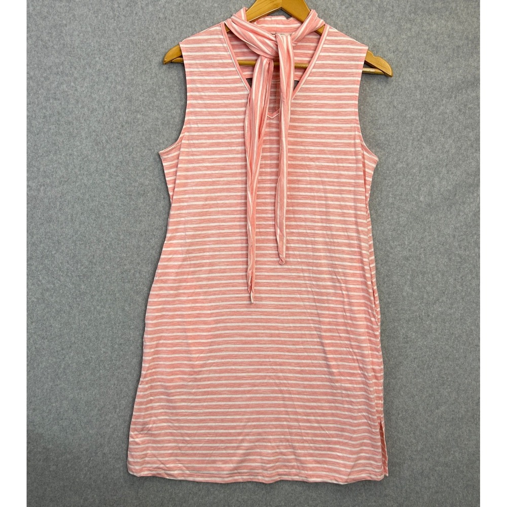 Simply Noelle Pink Striped Tie Neck Sleeveless Pocket Dress Coastal Size S /M